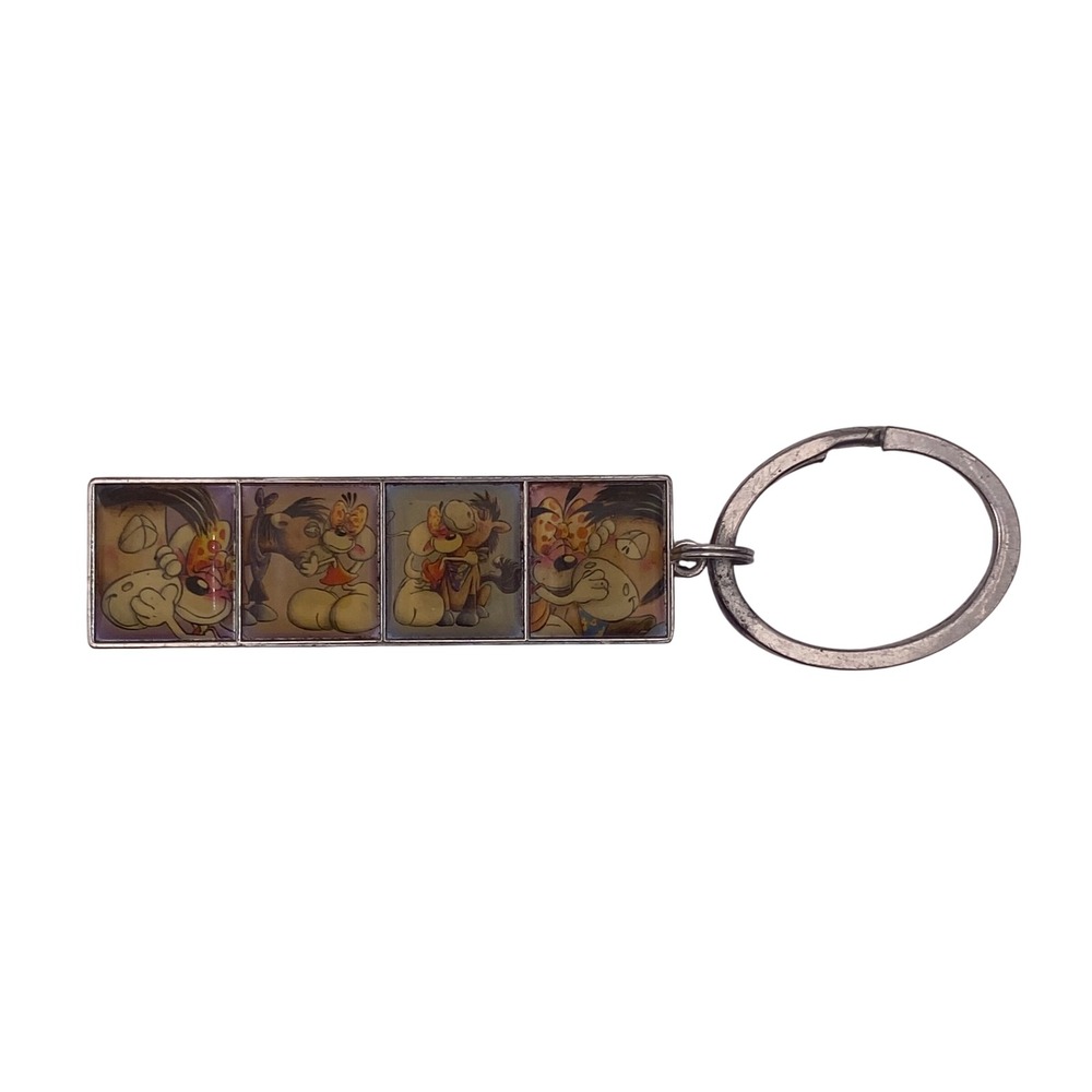 Vintage Diddlina Depesche Silver Tone Metal Comic Strip Mouse Keychain Y2K Retro